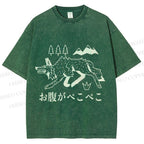 Unisex Starving Wolf Japanese Printed Washed Tee