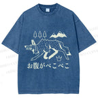 Unisex Starving Wolf Japanese Printed Washed Tee