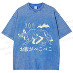 Unisex Starving Wolf Japanese Printed Washed Tee
