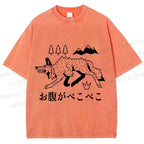 Unisex Starving Wolf Japanese Printed Washed Tee