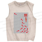Unisex Japanese Koi Fish Printed Washed Tank Top