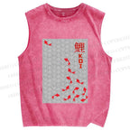 Unisex Japanese Koi Fish Printed Washed Tank Top