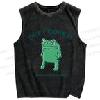 Unisex Okay Frog Printed Washed Tank Top