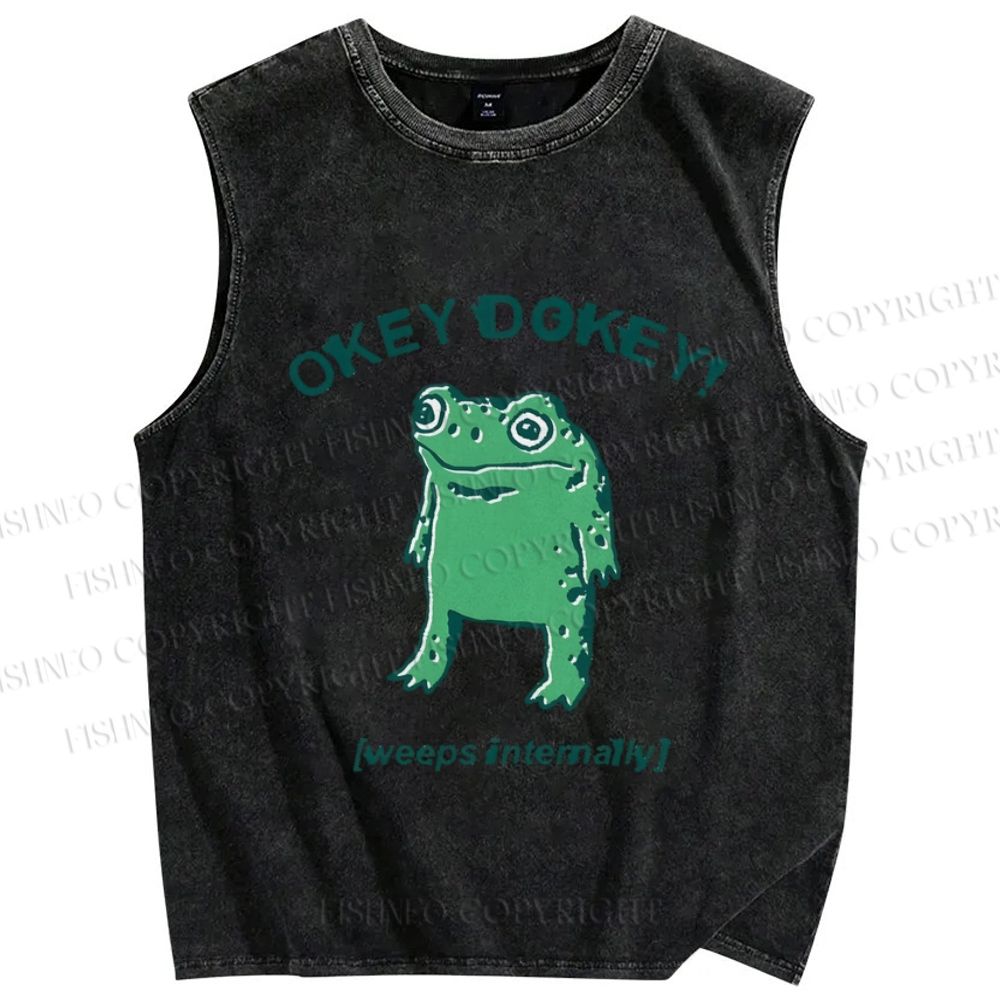 Unisex Okay Frog Printed Washed Tank Top