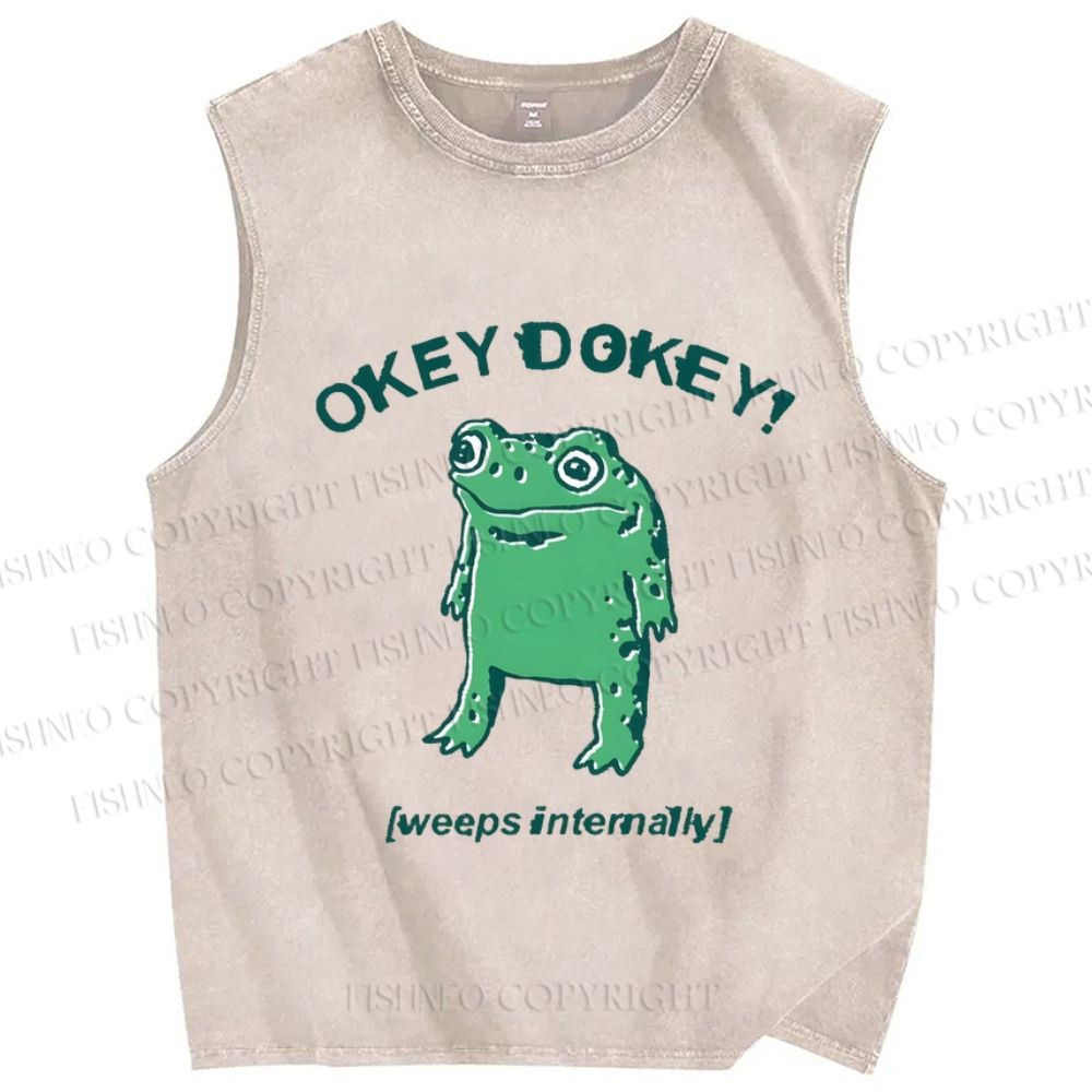Unisex Okay Frog Printed Washed Tank Top