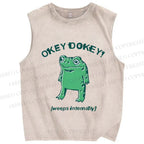 Unisex Okay Frog Printed Washed Tank Top