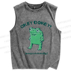 Unisex Okay Frog Printed Washed Tank Top