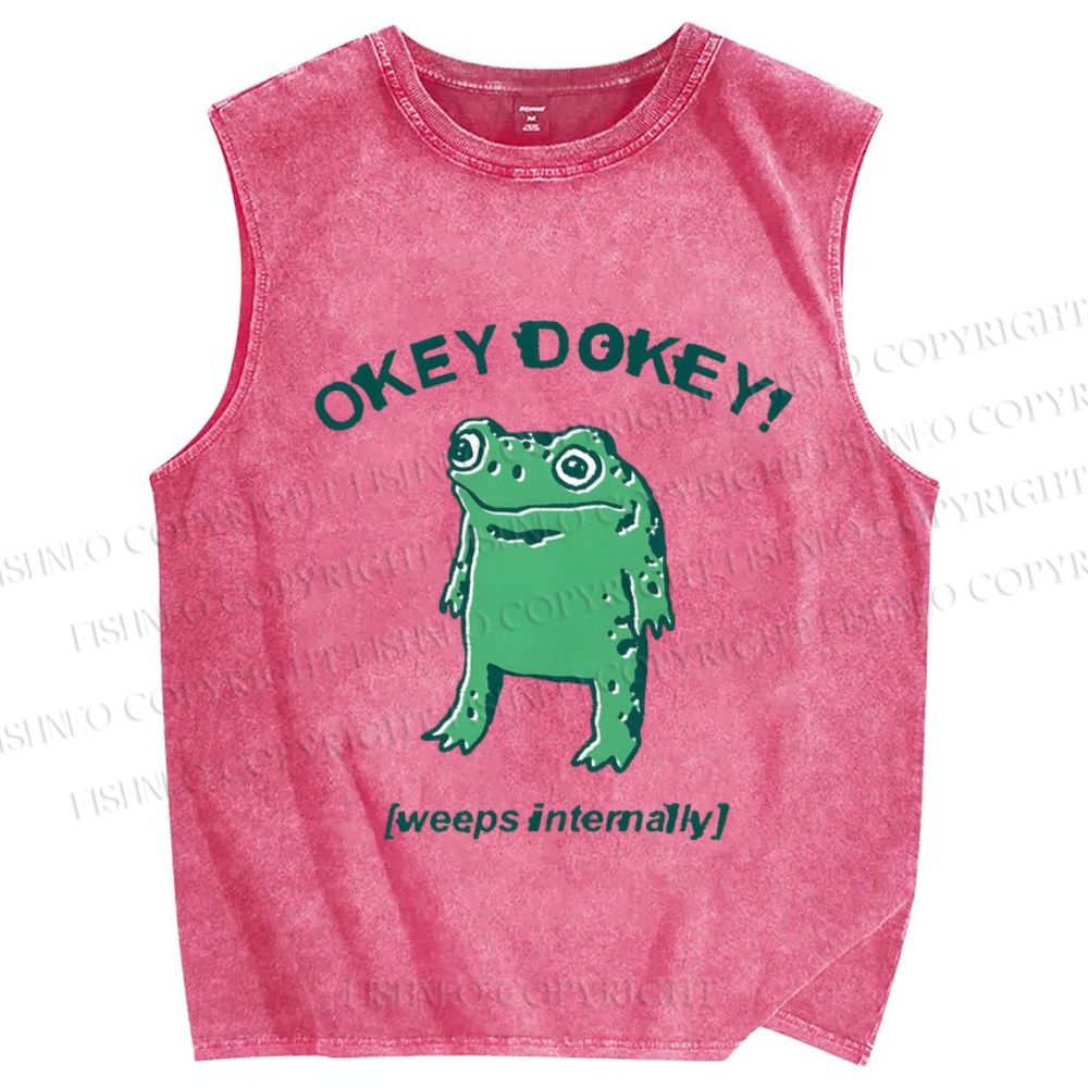 Unisex Okay Frog Printed Washed Tank Top
