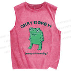 Unisex Okay Frog Printed Washed Tank Top