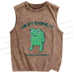Unisex Okay Frog Printed Washed Tank Top