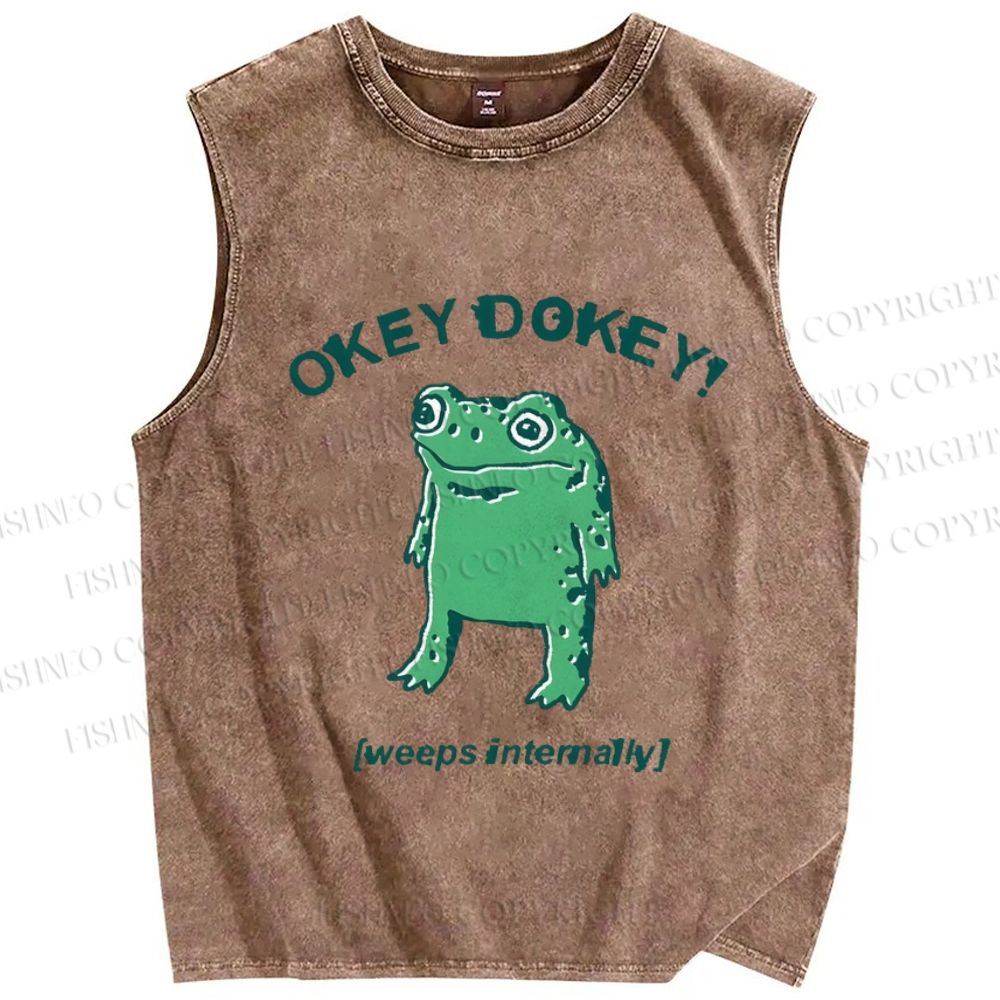 Unisex Okay Frog Printed Washed Tank Top