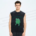 Unisex Okay Frog Printed Washed Tank Top