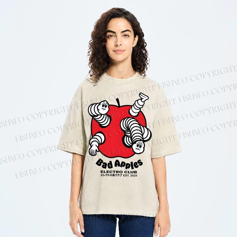Unisex Bad Apples Printed Washed Tee