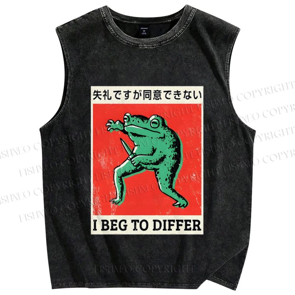 Unisex I Beg To Differ Frog Printed Washed Tank Top