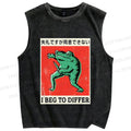 Unisex I Beg To Differ Frog Printed Washed Tank Top
