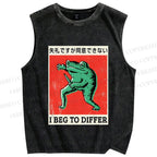 Unisex I Beg To Differ Frog Printed Washed Tank Top