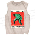 Unisex I Beg To Differ Frog Printed Washed Tank Top