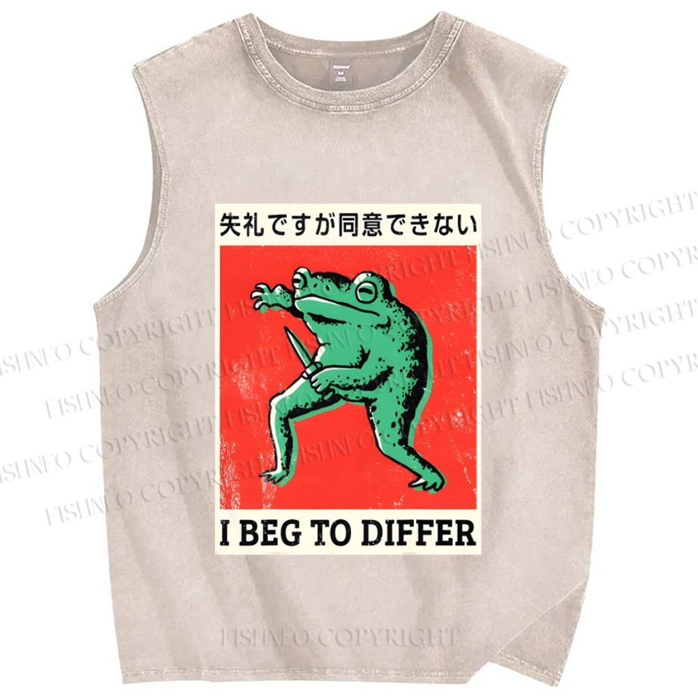 Unisex I Beg To Differ Frog Printed Washed Tank Top