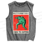 Unisex I Beg To Differ Frog Printed Washed Tank Top