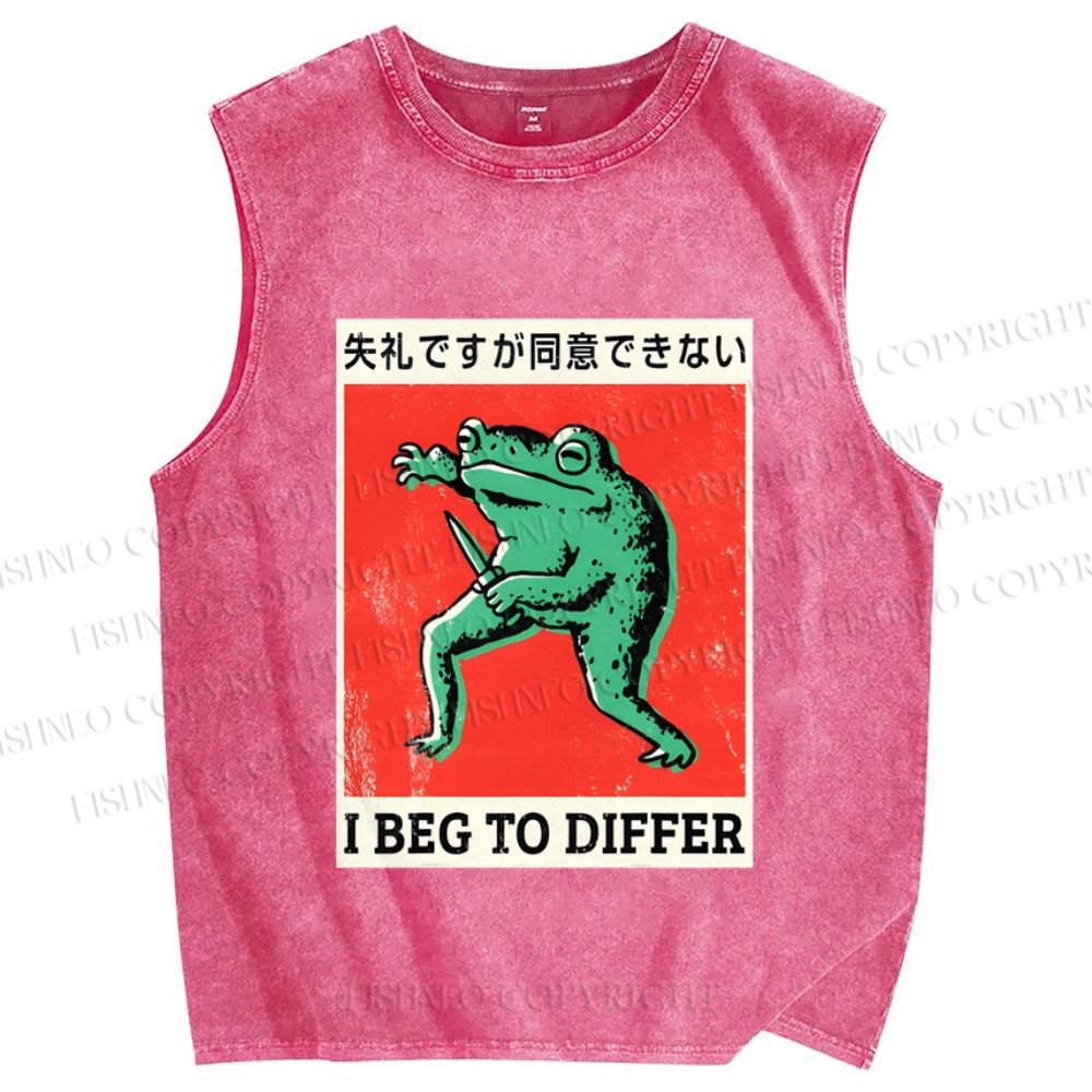 Unisex I Beg To Differ Frog Printed Washed Tank Top