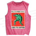 Unisex I Beg To Differ Frog Printed Washed Tank Top