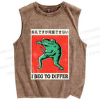 Unisex I Beg To Differ Frog Printed Washed Tank Top