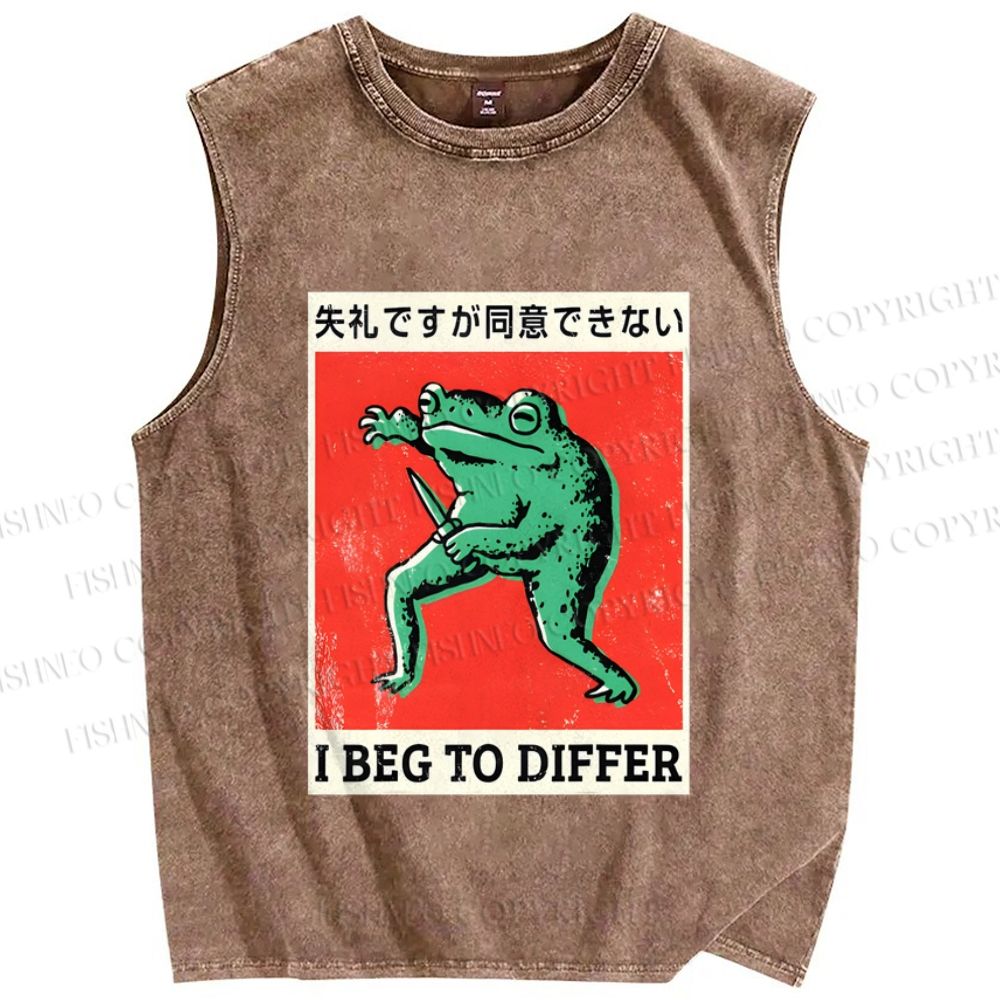 Unisex I Beg To Differ Frog Printed Washed Tank Top