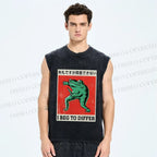 Unisex I Beg To Differ Frog Printed Washed Tank Top