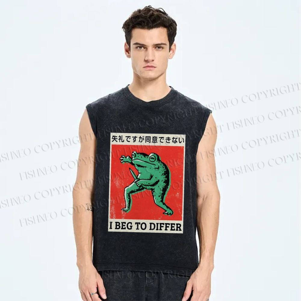 Unisex I Beg To Differ Frog Printed Washed Tank Top
