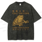 Unisex Frog Call Cops Funny Japanese Printed Washed Tee
