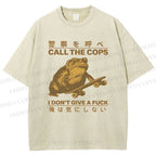 Unisex Frog Call Cops Funny Japanese Printed Washed Tee