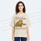 Unisex Frog Call Cops Funny Japanese Printed Washed Tee