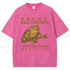 Unisex Frog Call Cops Funny Japanese Printed Washed Tee