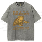 Unisex Frog Call Cops Funny Japanese Printed Washed Tee