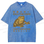 Unisex Frog Call Cops Funny Japanese Printed Washed Tee