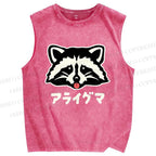 Unisex Playful Raccoon Head Printed Washed Tank Top