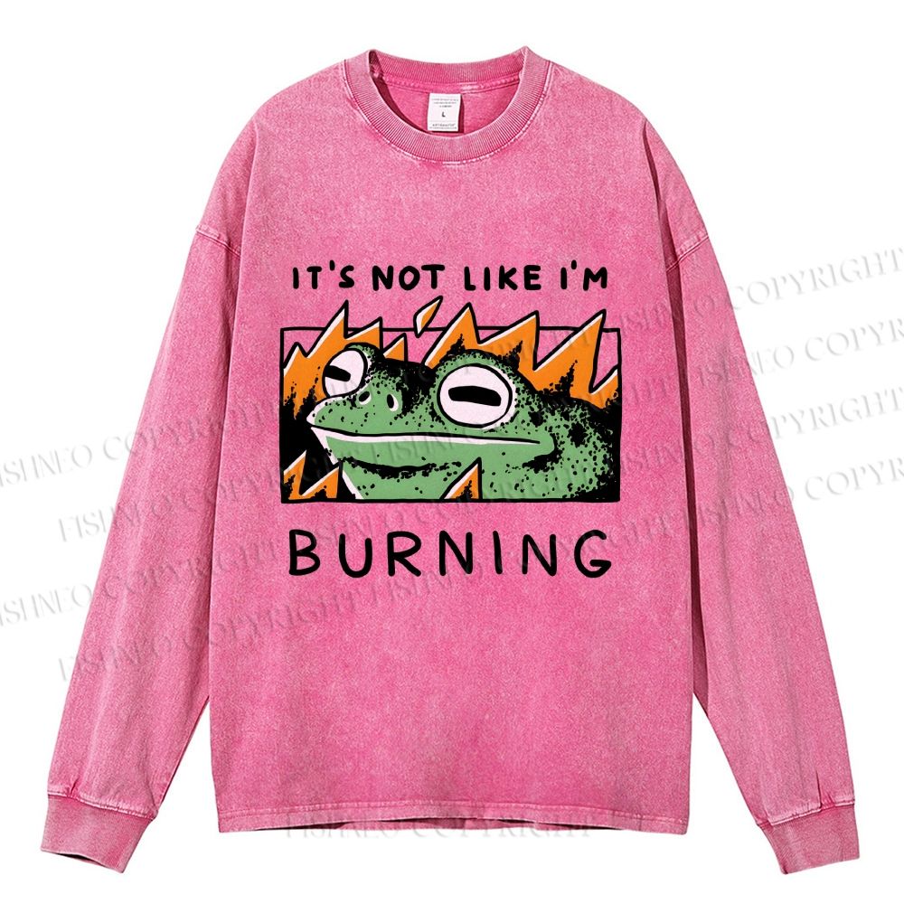 Unisex Casual Washed It's Not Like I'm Burning Frog Printed Long Sleeve T-shirt