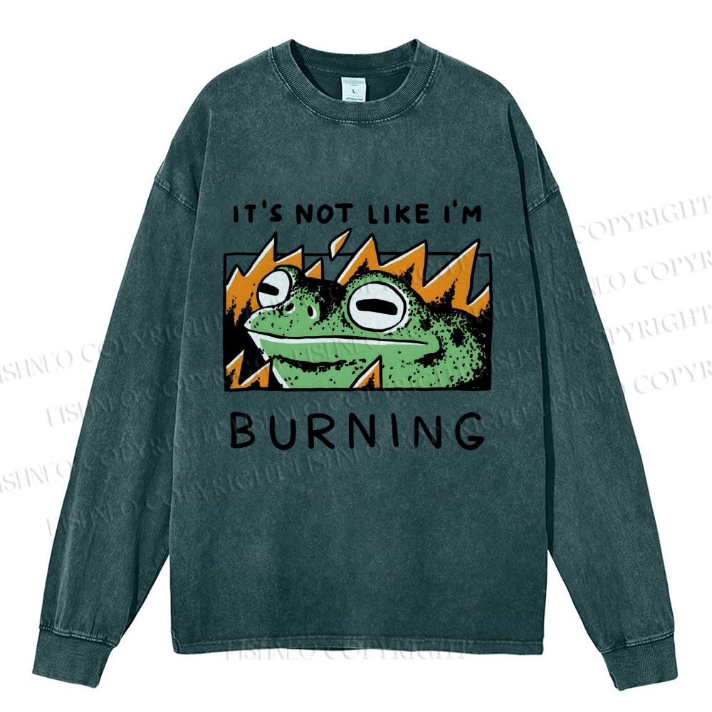 Unisex Casual Washed It's Not Like I'm Burning Frog Printed Long Sleeve T-shirt