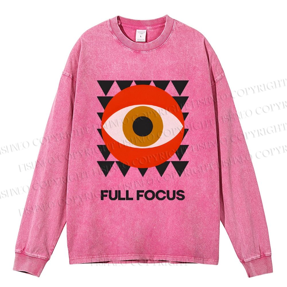 Unisex Casual Washed Artistic Geometric Eyes Printed Long Sleeve T-shirt