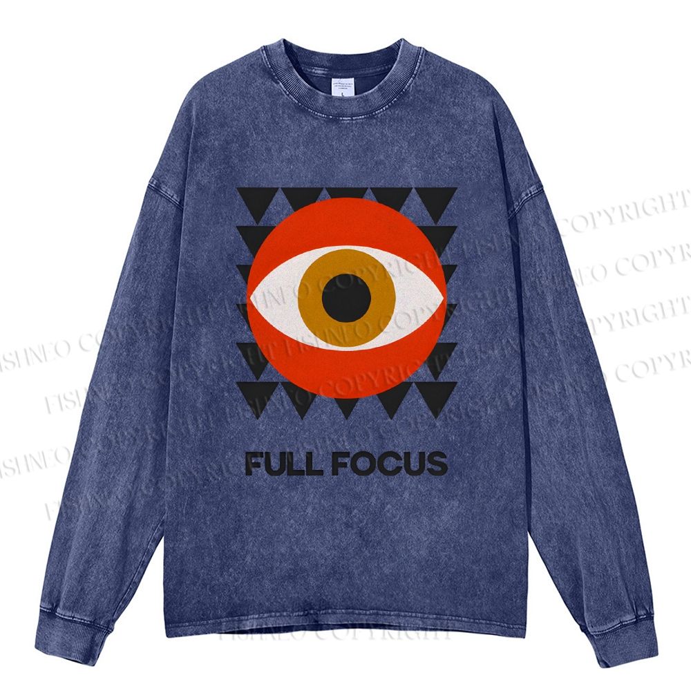 Unisex Casual Washed Artistic Geometric Eyes Printed Long Sleeve T-shirt