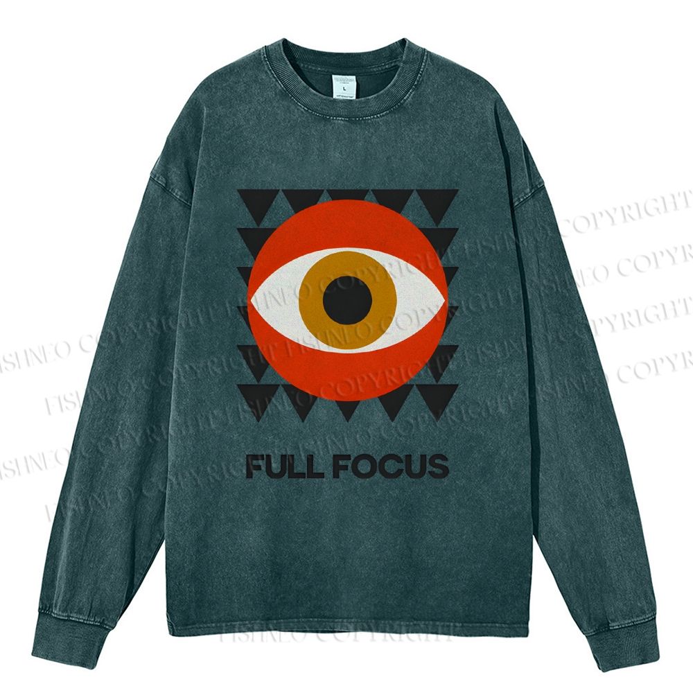 Unisex Casual Washed Artistic Geometric Eyes Printed Long Sleeve T-shirt