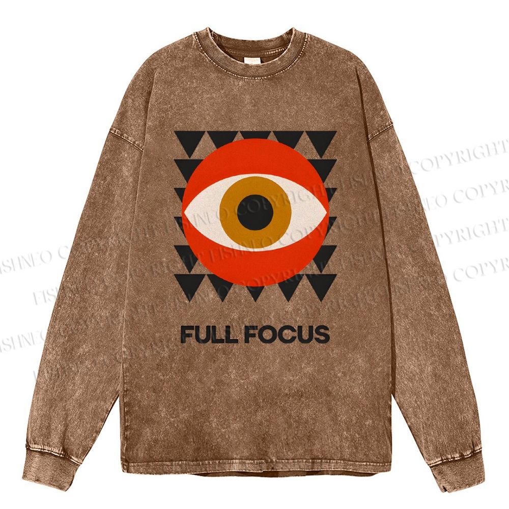 Unisex Casual Washed Artistic Geometric Eyes Printed Long Sleeve T-shirt