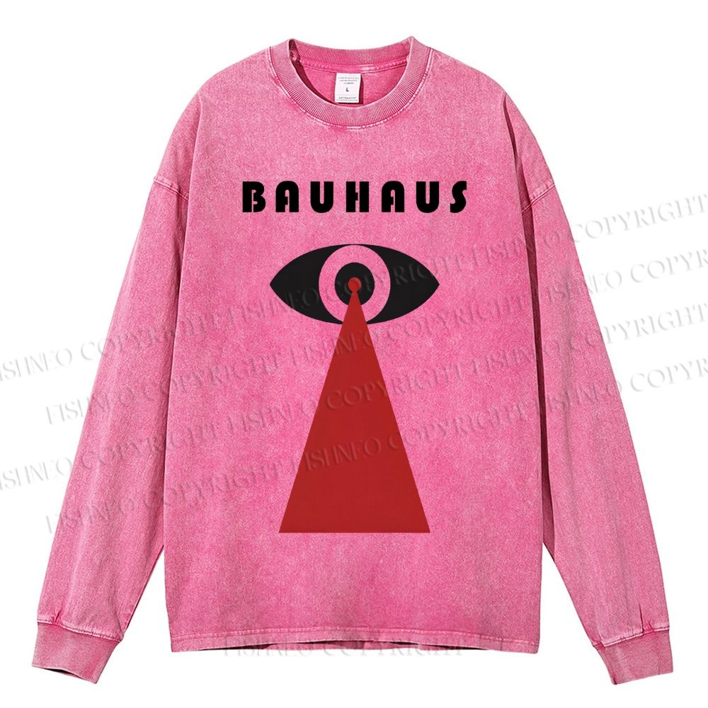 Unisex Casual Washed Geometric Eyes Printed Long Sleeve T-shirt