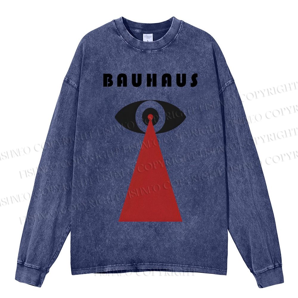 Unisex Casual Washed Geometric Eyes Printed Long Sleeve T-shirt