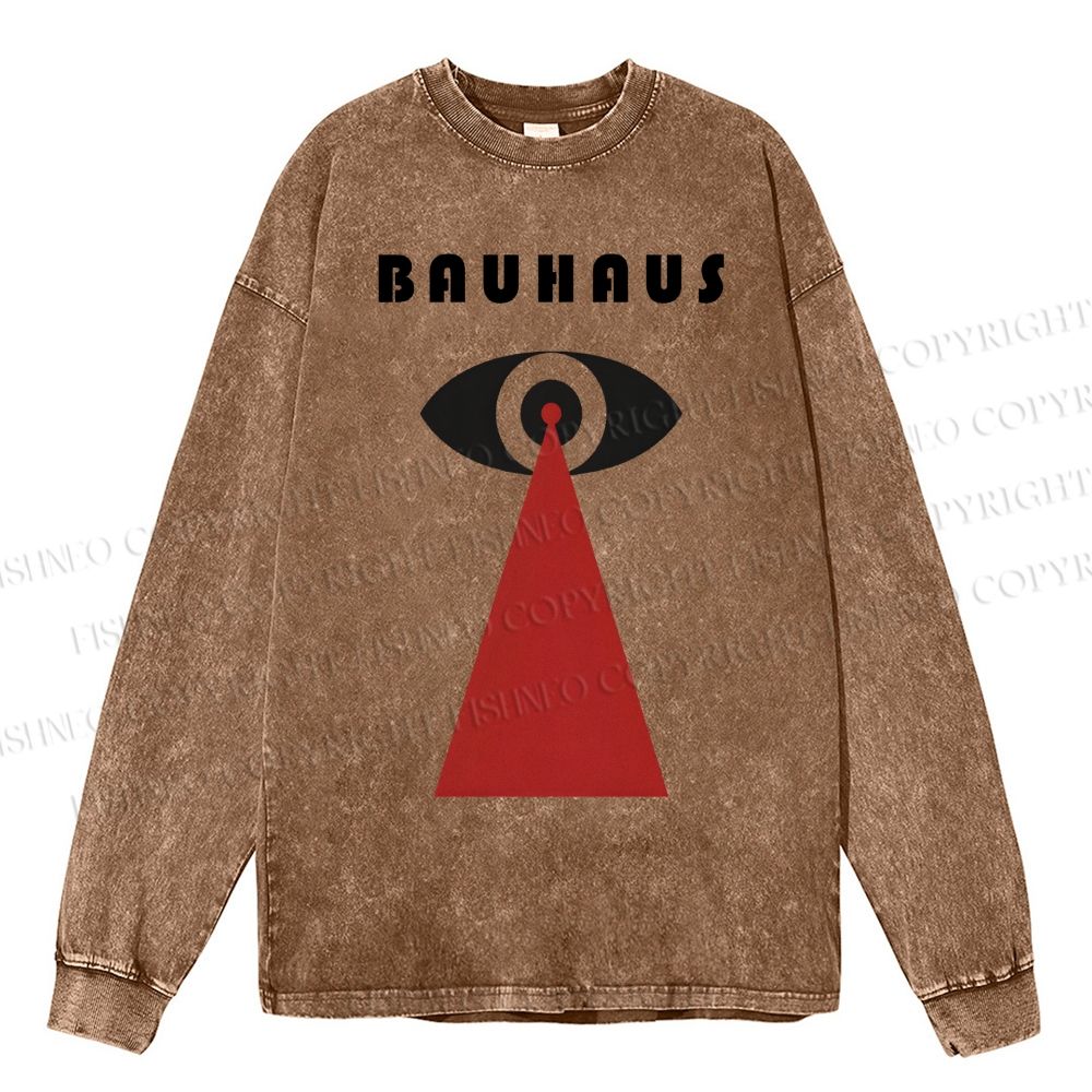 Unisex Casual Washed Geometric Eyes Printed Long Sleeve T-shirt