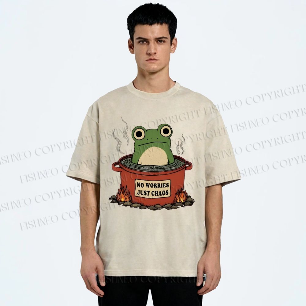 Unisex Frog No Worries Just Chaos Printed Washed Tee