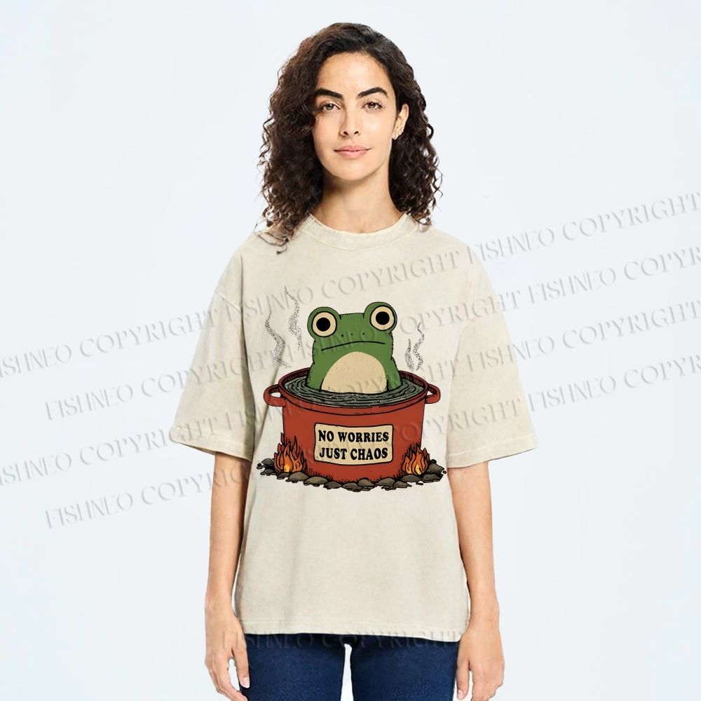 Unisex Frog No Worries Just Chaos Printed Washed Tee