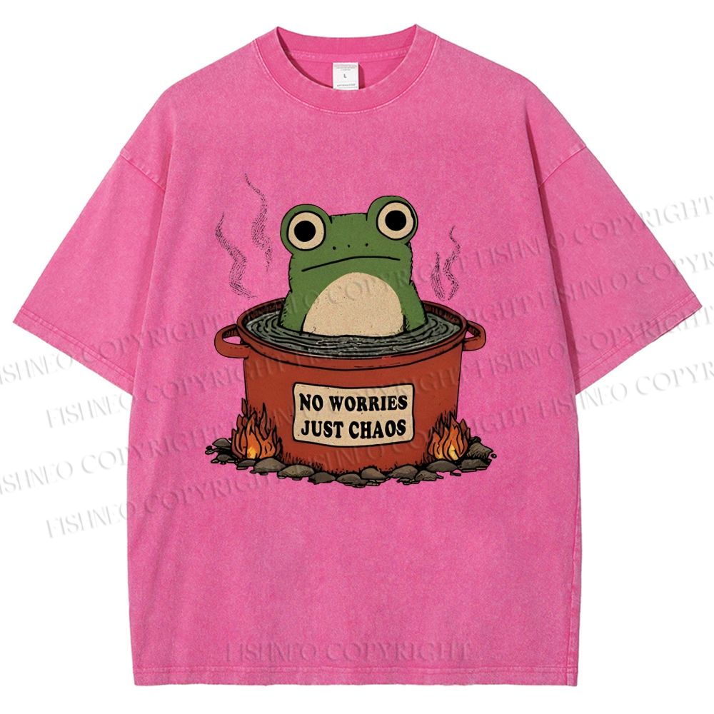 Unisex Frog No Worries Just Chaos Printed Washed Tee