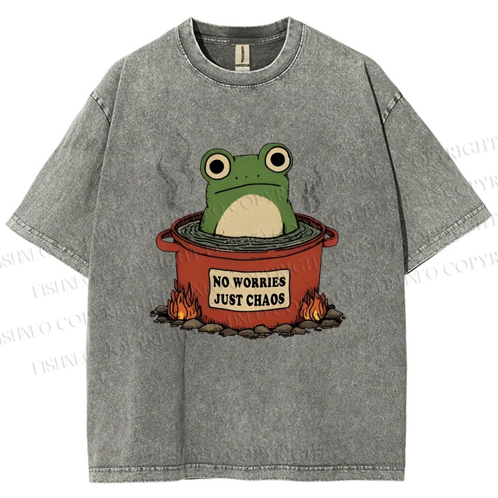 Unisex Frog No Worries Just Chaos Printed Washed Tee