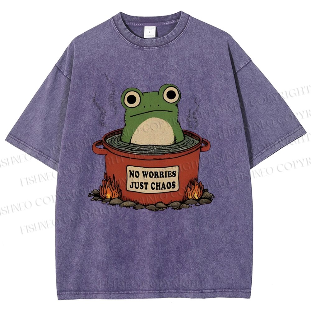 Unisex Frog No Worries Just Chaos Printed Washed Tee